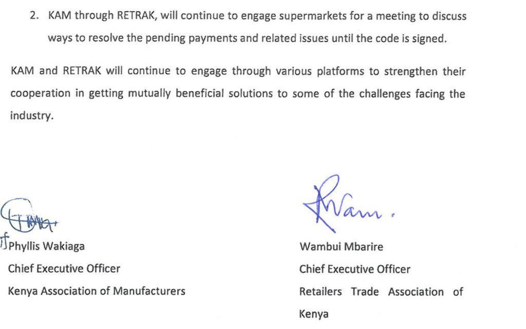 A joint Media Communique from Kenya Association of Manufacturers and Retail Trade Association of Kenya on delays with regard to supplier payments. 