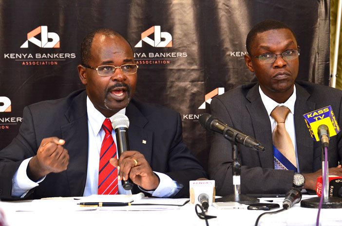 Kenya Bankers Association (KBA) CEO Habil Olaka and KBA Director of Research on Financial Markets and Policy Jared Osoro during the release of the KBA Housing Price Index (KBA-HPI) findings for Quarter one 2016.